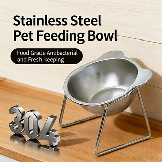 Tigela De Gato Inclinada Elevada Ergonômica De 15 Graus , Alimentador Para Animais De Estimação Adequado O Pescoço Em Aç