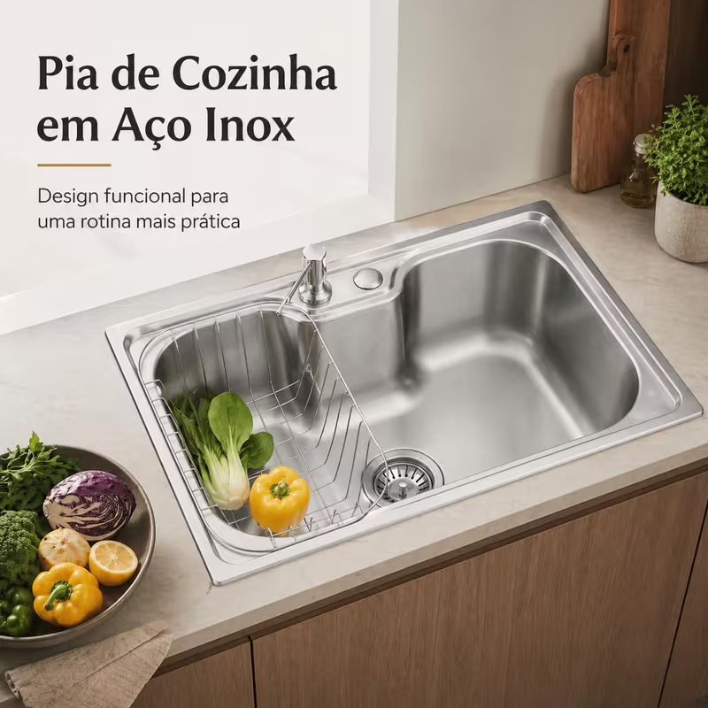 Pia De Cozinha Em Aço Inoxidável Para Alimentos Gourmets Dispensador De Sabão 50cm×40cm/60cm×40cm