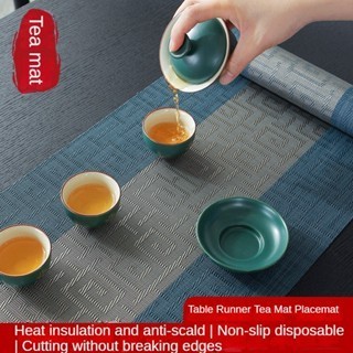 Novo estilo chinês tapete de mesa de chá pvc toalha de mesa tecelagem estilo chinês bandeja de chá tapete de mesa de chá
