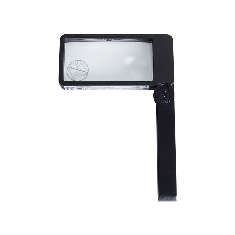 Lente retangular lupa de plástico com alça com luz led lupa portátil dobrável