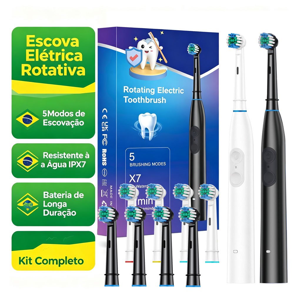 Escova De Dentes Elétrica Rotativa 3D Com Temporizador De 2 Minutos E 4 Cabeças De Bursh , Lembrete De Partição , Limpa