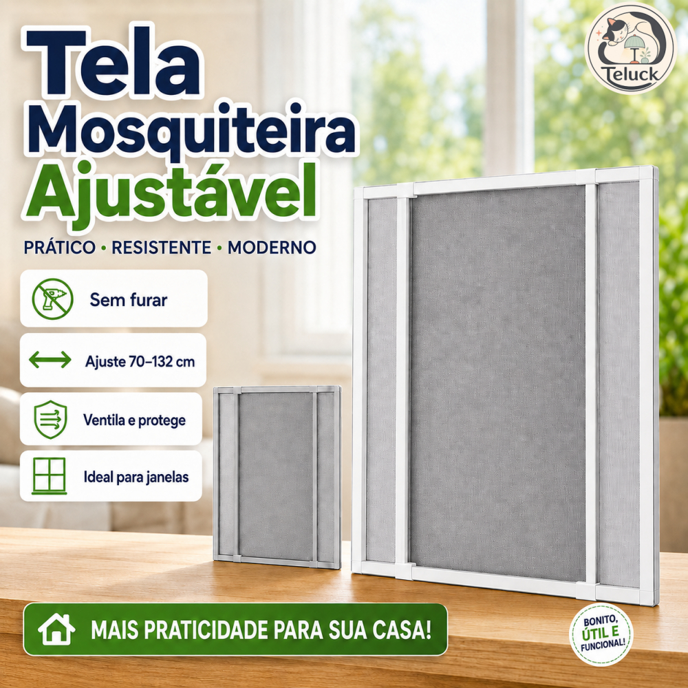 Tela Mosquiteira Ajustável para Janela 50x70 a 132 cm em Alumínio e Fibra de Vidro Sem Furar