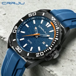 Relógio Masculino CRRJU Marca Genuína Moda Pulseira De Silicone Mãos Luminosas Mostrador Pequeno Casual Retrô Esporte Mi