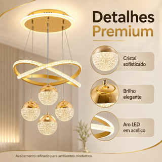 Lustre De Teto Com Destaque LED De 3 Cores De Luxo Escandinavo 110/220V