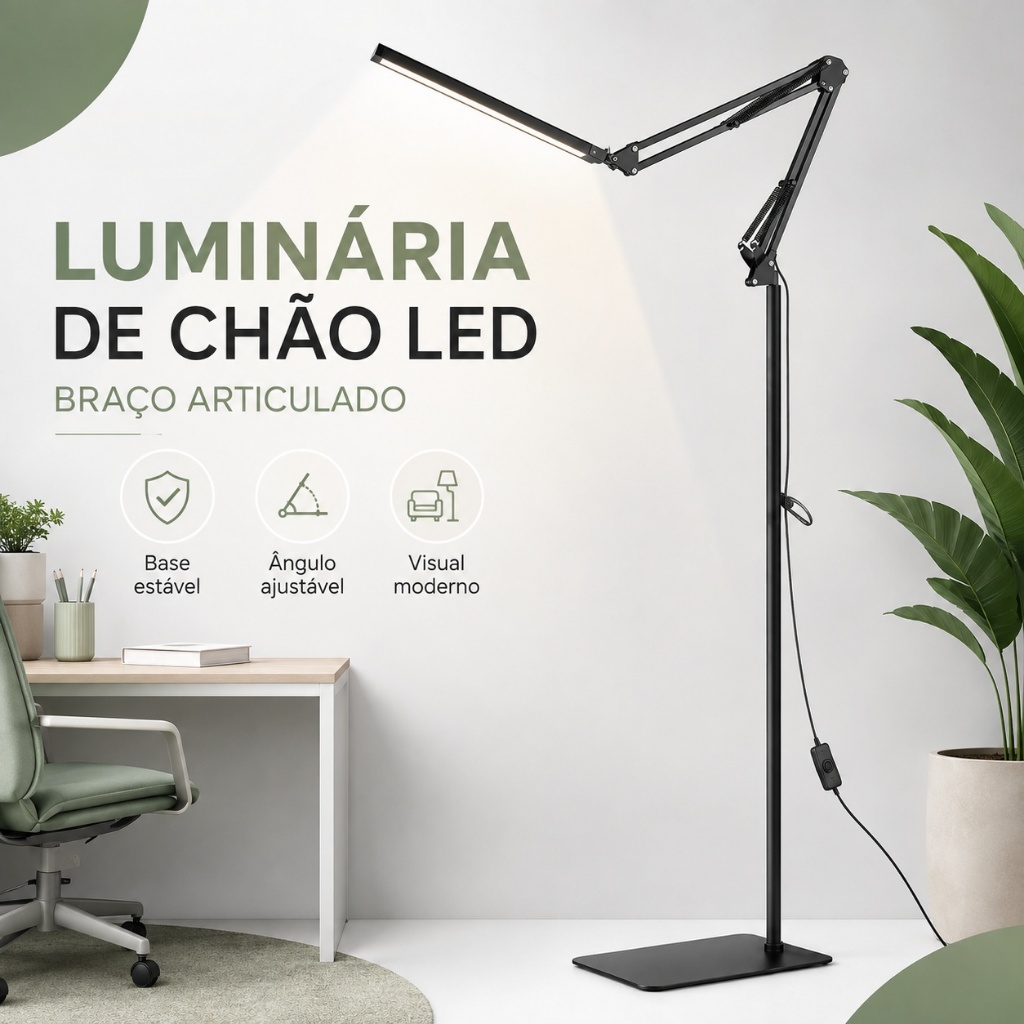 luminária de piso 190cm bivolt articulada chão pedestal coluna lustre metal Luz LED