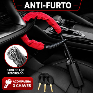 Trava de Segurança Cadeado 3 Chaves Antifurto Volante Cinto Veículo Proteção