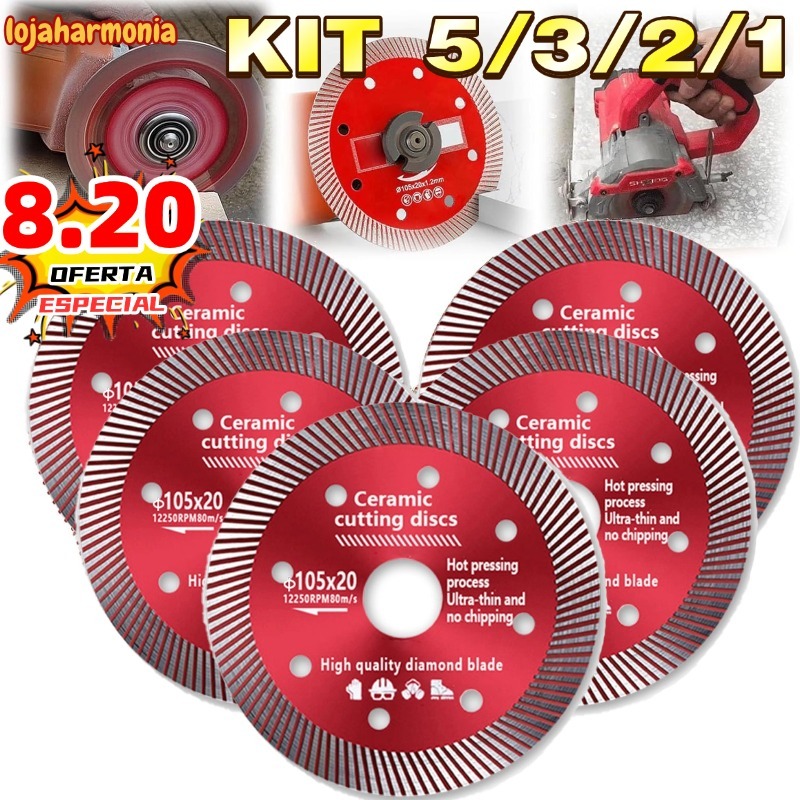 Kit5/3/2/1 Disco de Corte Diamantado Porcelanato 105 mm x 20 mm - 1,4mm A qualidade Super Fino Diamantado