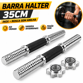 2u Barra Halter 35cm De Inox Com Rosca Sem Anilha Antiderrapante Rosca Direta Maciça Bice…