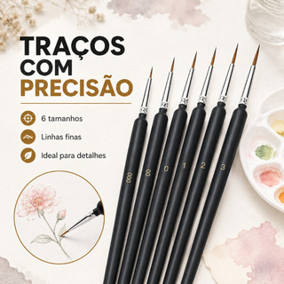 Kit 6 Pinceis Traços Finos Pintura Em Tela Aquarela Modelismo