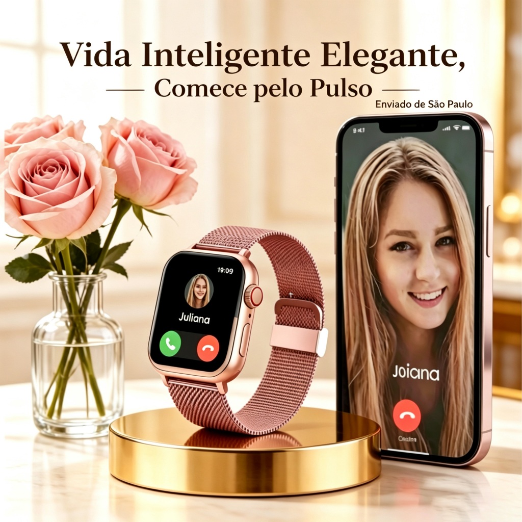 Smartwatch Feminino Relógio Inteligente Tela 2.08 Polegadas Bluetooth Sem Fio Esporte Cardíaco Sono Android iOS