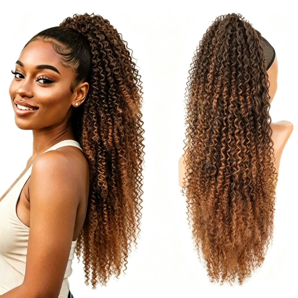 Omber Loira Rabo De Cavalo Encaracolado Cabelo Orgânico 70cm