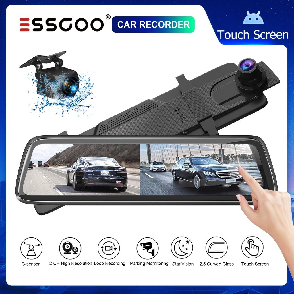 ESSGOO Câmera Dash 10 Polegadas HD 1080P Sensível Ao Toque Gravador De Vídeo Frontal E Traseira Cam Carro DVR