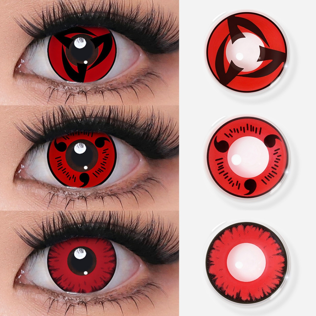 Lentes De Contato Colorida Naruto Halloween Cosplay Lentes Vermelhas Sharingan Três Magatama/Sasuke Hexagrama