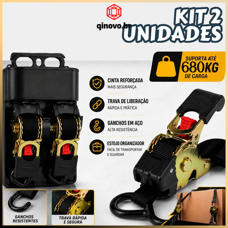 Kit 2 Cintas De Catraca 5m Para Amarração E Fixação De Cargas Em Reboques E Veículos Utilitários