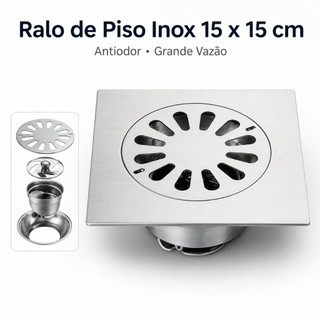Ralo Banheiro Inteligente Anti Odor 15X15 cm Inox Anti Inseto quadrado