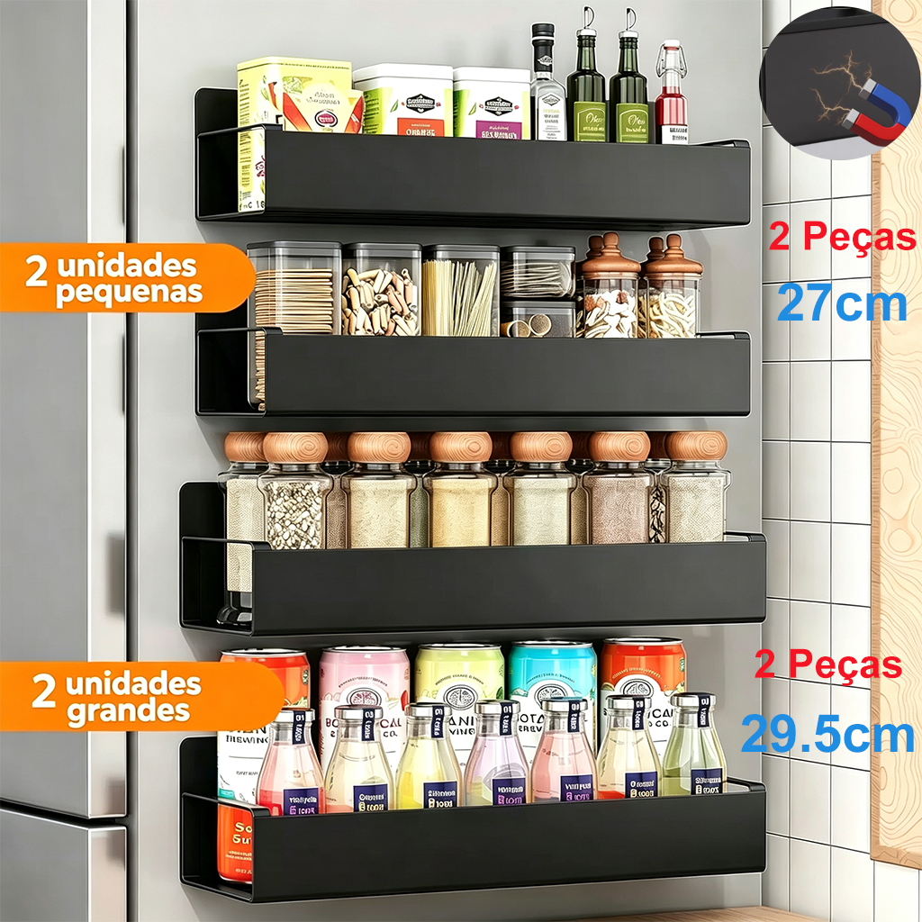 Kit 2/4 Prateleira Magnética Suporte Cozinha Organizador Para Geladeira Cozinha Máquina De Lavar Temperos