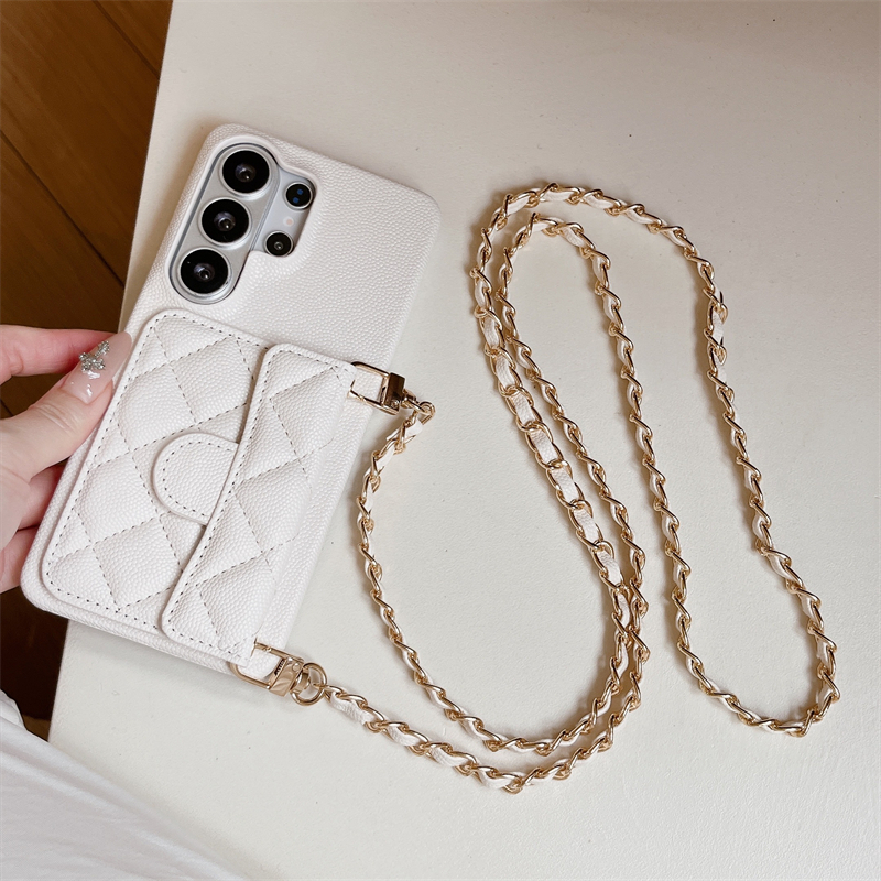 Moda De Luxo Marca Cartão Caso Pendurado Corrente Capa Couro Para Samsung Galaxy