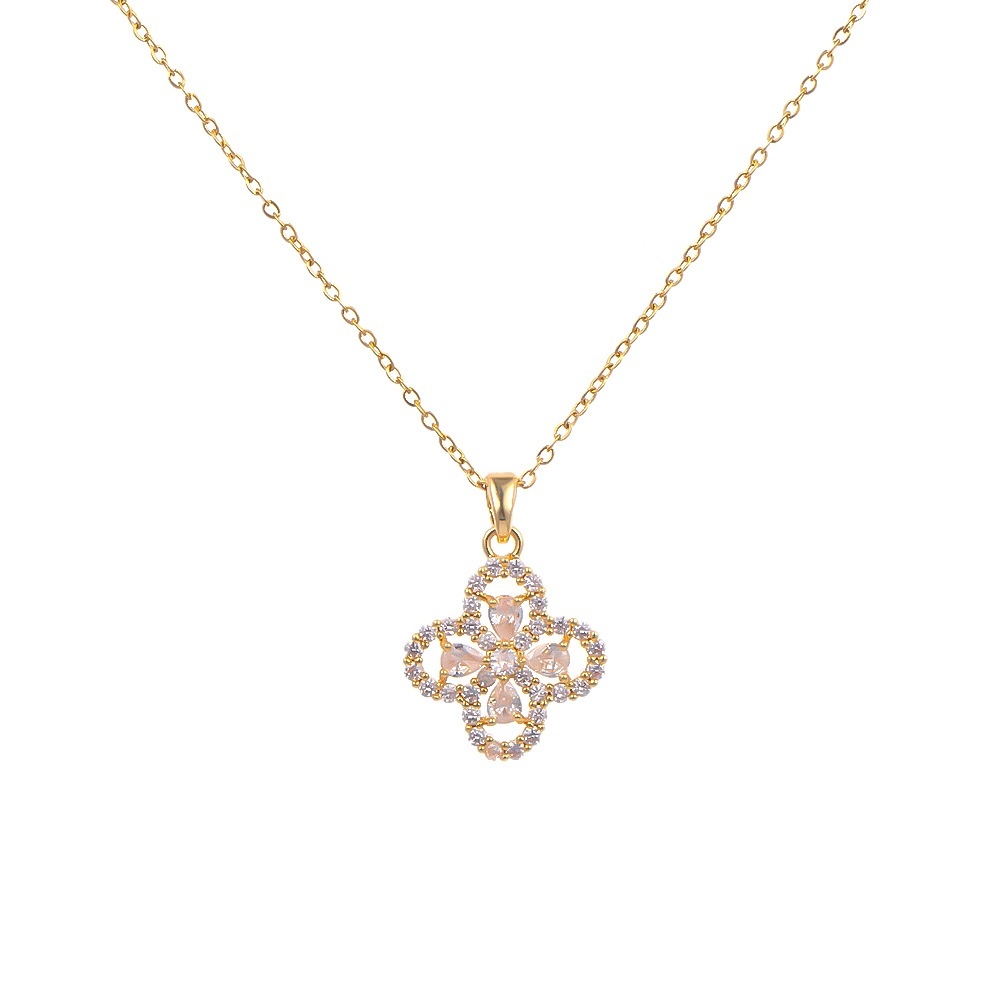 Colar Feminino Oco De Trevo De Quatro Folhas , Corrente De Aço Inoxidável 316L , Pingente De Cobre Com Zircônia 5A , Ban