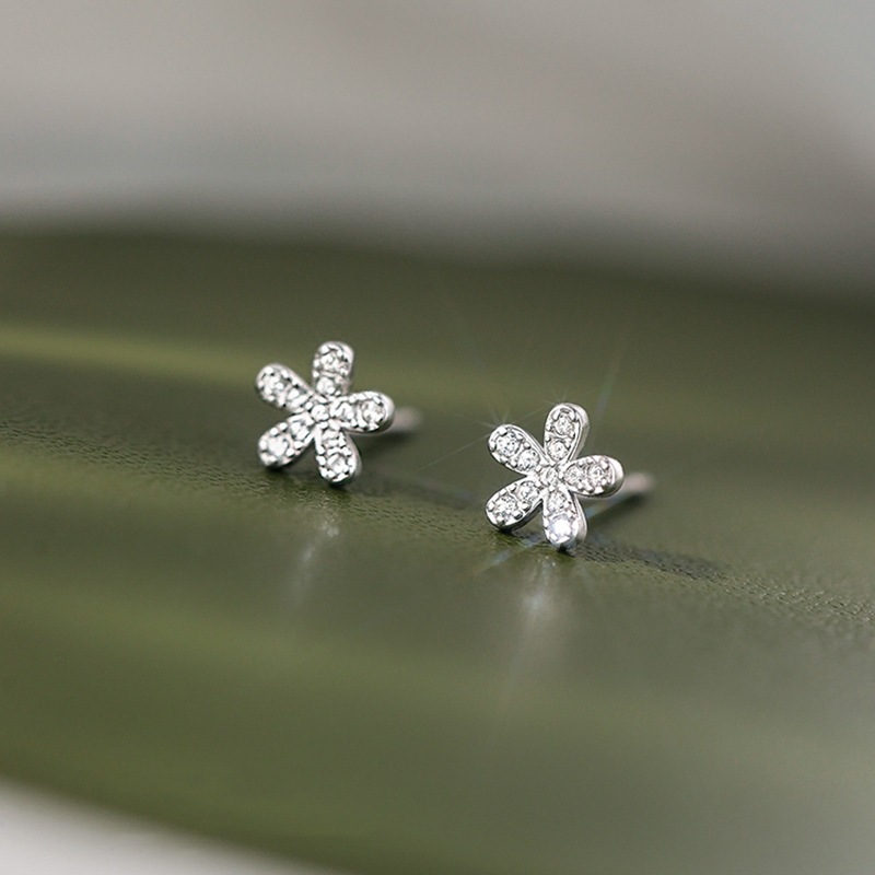Novo criativo 925 brincos de prata esterlina doce flor brincos feminino zircão cheio diamante pequena flor brincos jóias