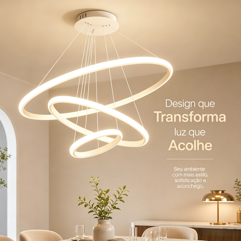 Lustre Escandinavo LED 3 Cores em 1 Bivolt 110V‑220V para Sala de Estar Sala de Jantar e Bar Doméstico