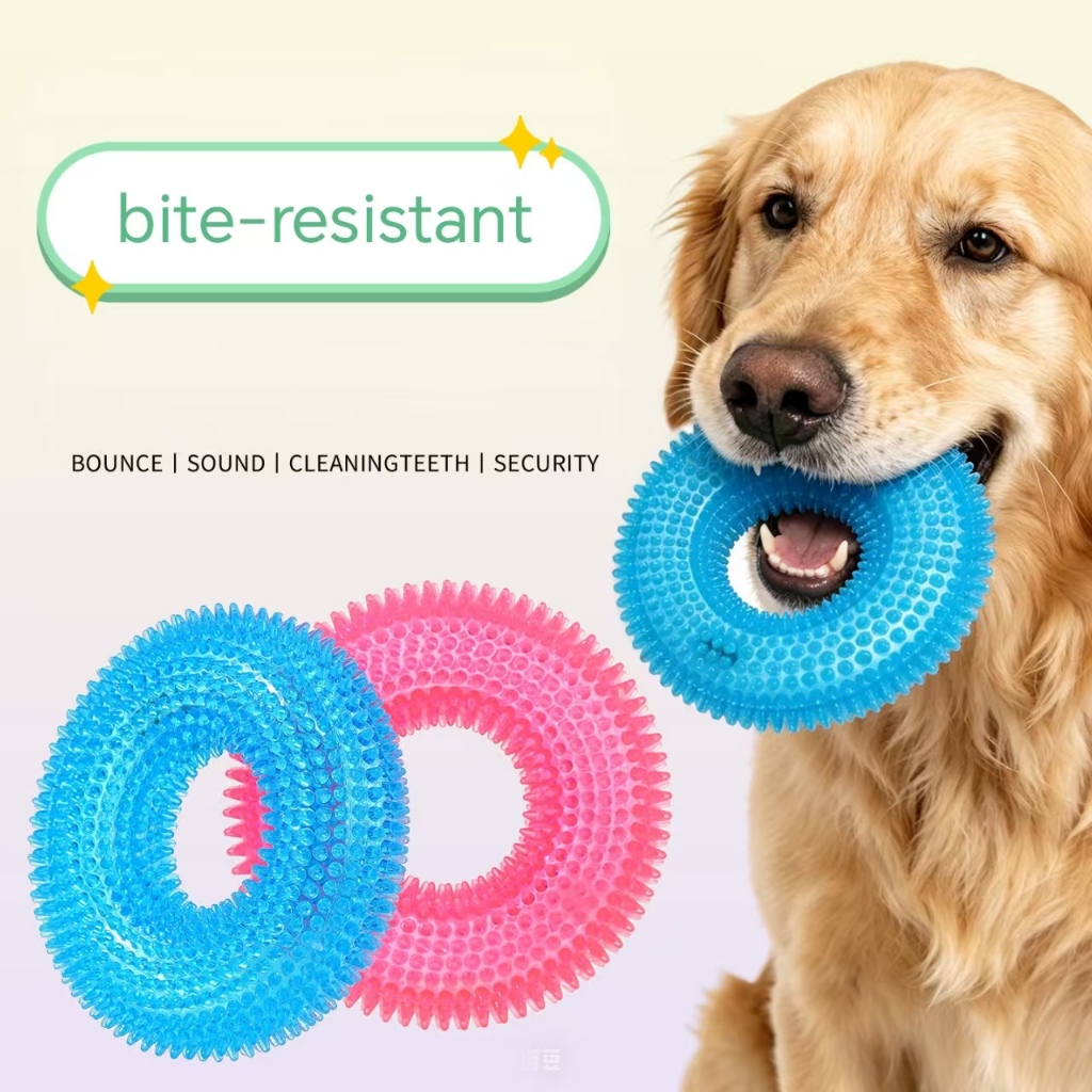 TPR Animal De Estimação Brilhante Brinquedo Resistente À Mordida Anel De Picada De Som Para Animais Bola Dentes De Limpe