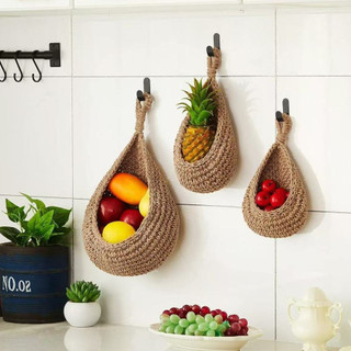 Kit 3 Cestas Suspensas Trançadas Estilo Boho, Para Cebola Alho Frutas, Decoração Cozinha e Restaurante