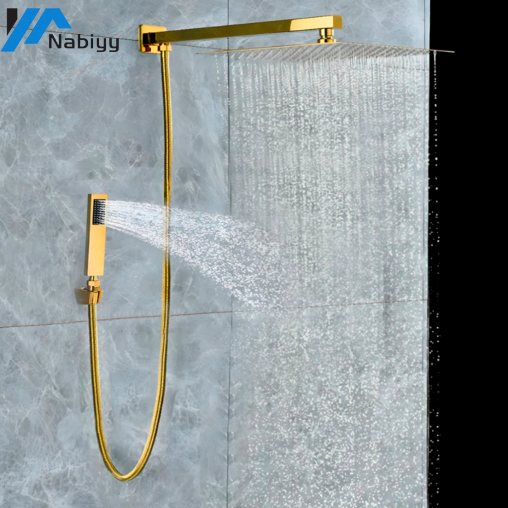Ducha Quadrada Completa C/ Desviador e Ducha de mão Braço de 38cm Inox / Black Kit completo