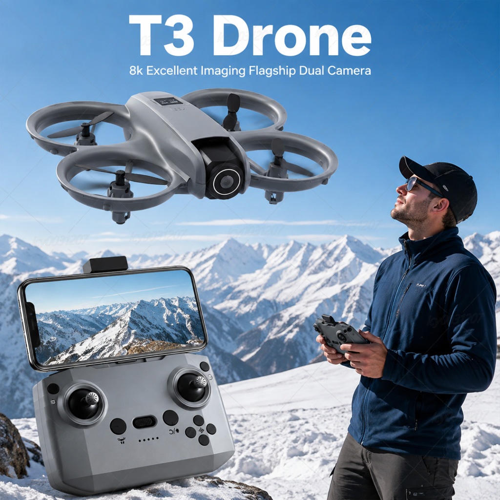 Novo T3 4K/8K Mini Drone WIFI FPV Pairar Profissional Câmera Dupla Bolso Luzes Coloful Dron RC Avião Dobrável Quadcopter