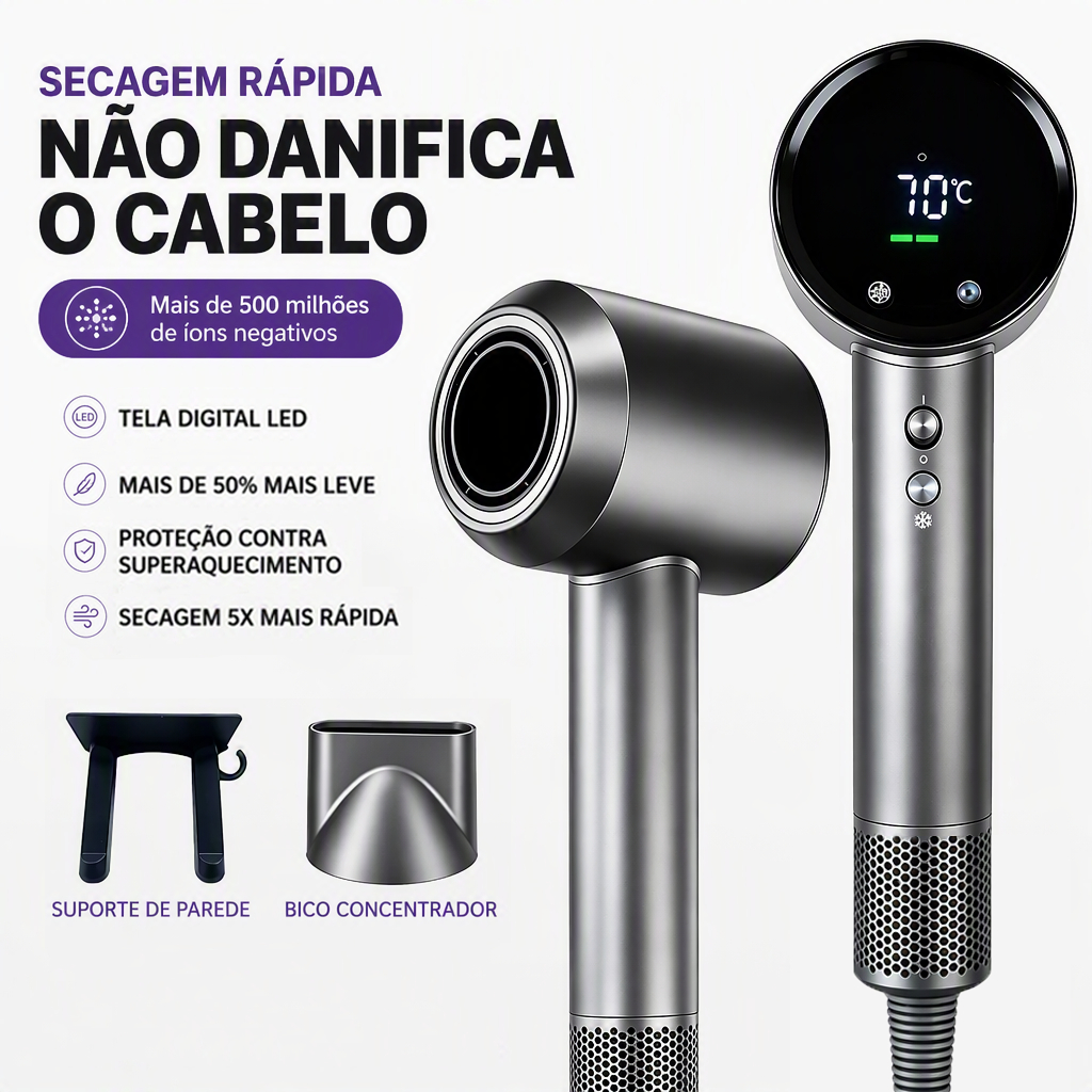 Secador De Cabelo 220V Alta Velocidade Secador íons negativos Profissional | 500 Milhões de Íons para Salão