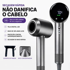 Secador De Cabelo De Alta Velocidade Profissional 220V, Íons Negativos, Secagem Rápida e Proteção Capilar