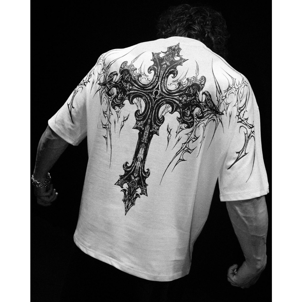 Camiseta Masculina Oversized Breathedivinity , Estilo Escuro Americano Streetwear , Algodão Estampado Manga Curta Para E