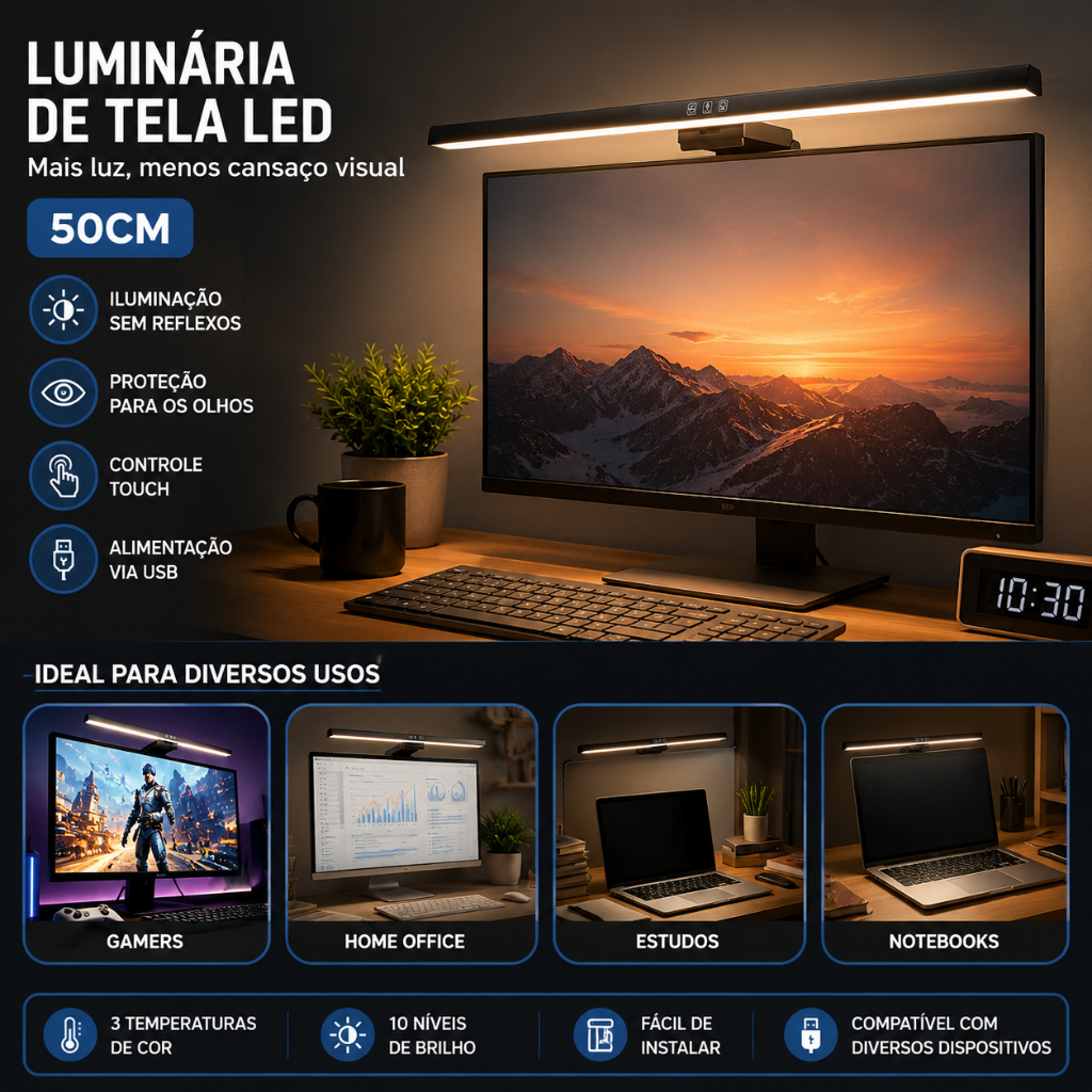 50Cm Desktop Computer Pc Monitor Light Led Screen 3 Color