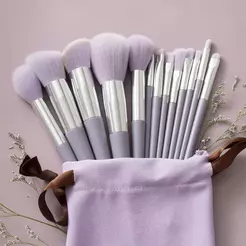 Kit Completo 13 Pincéis de Maquiagem Profissional com Bolsa de Pano Organizadora