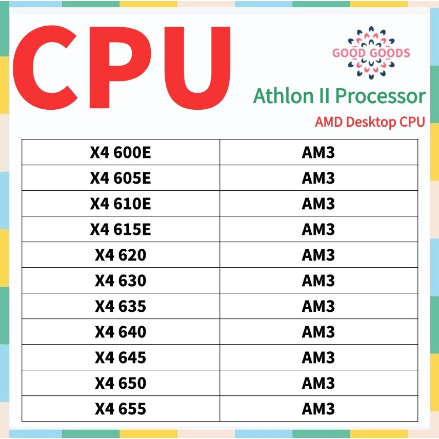 X4 600E X4 605E X4 610E X4 615E X4 620 X4 630 X4 635 X4 640 X4 645 X4 650 X4 655 Processador AMD Athlon II CPU De Mesa A