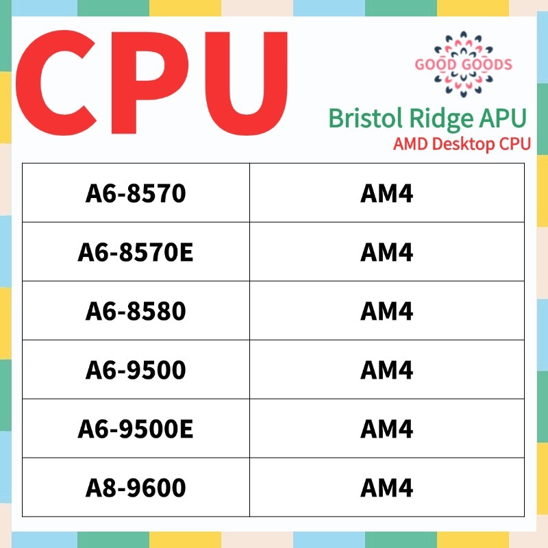 A6-8570 8570E A6-8580 A6-9500 9500E A8-9600 AMD Bristol Ridge APU Processador Desktop CPU Soquete AM4 1331Pin