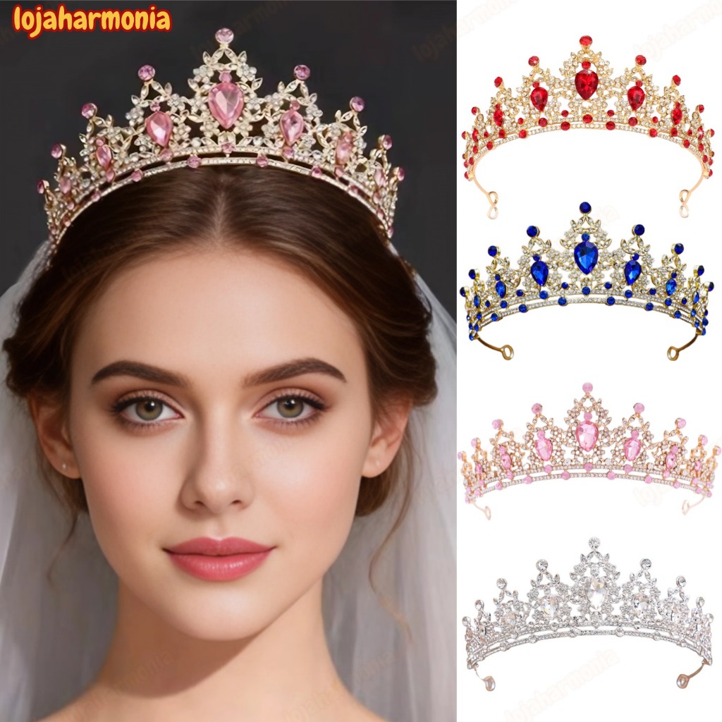 Tiaras Barroco para Noivas, Coroa de Casamento em Cristal Europeu, Arco de Cabelo em Liga Colorida para Noivas.-loj