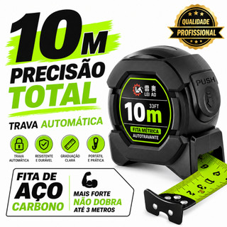 10M Fita Métrica Aço Inoxidável carbono De Alta Precisão trena Profissional Fluorescente Trava