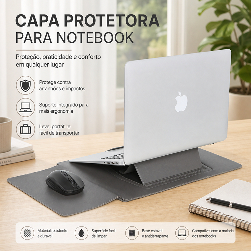 Capa para Notebook de Couro PU Macia, Bolsa Protetora para Macbook Air Pro 13,3 