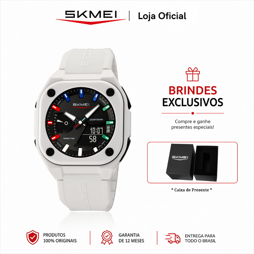 ✨✨✨SKMEI 2328 Relógio Masculino Analógico Digital Esportivo Luz EL Cronômetro 5 Alarmes 5ATM Multifunção