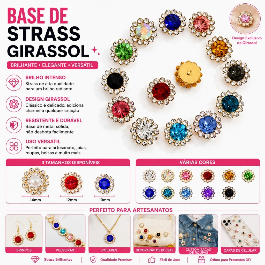 Strass Redondo de Cristal 10mm 12mm 14mm 100 Peças para Costura Roupas Vestidos Bijuterias DIY