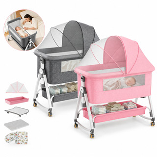 Kiumo Berço Portátil Bebê Co-Sleeper Com Colchão Mosquiteiro Trocador e Cesto