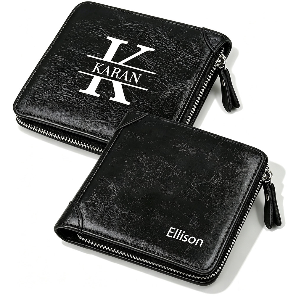 Nome Personalizado Carteira Masculina De Couro Com Zíper De Grande Capacidade Carteiras Porta-Cartões Bolsa De Moedas Ja