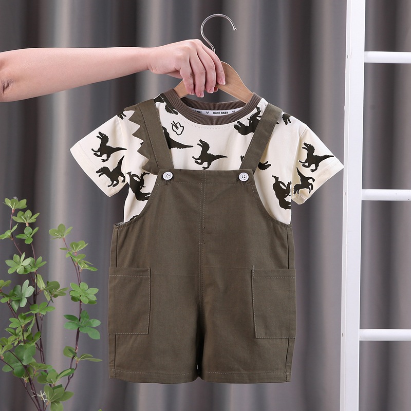 Verão Bebê Meninas Roupas Terno Crianças Meninos Casual Dos Desenhos Animados Dinossauro Camiseta Shorts 2 Pçs/Sets Cria