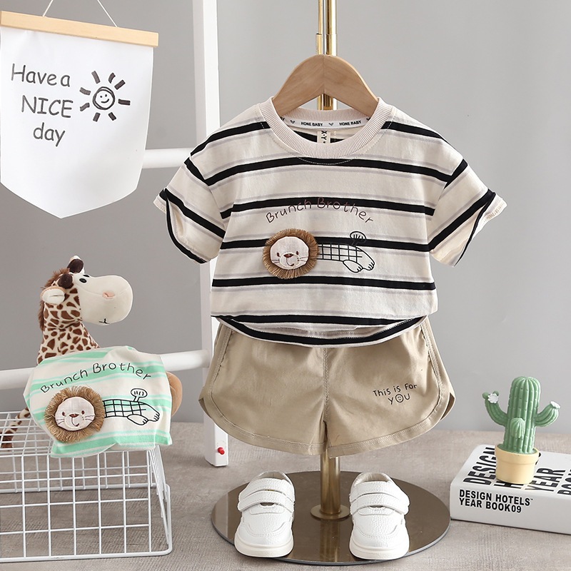 Verão Bebê Menino Roupas Conjunto Da Criança Meninos Listrado Camiseta Calça Curta 2 Peças Casual Infantil Infantis