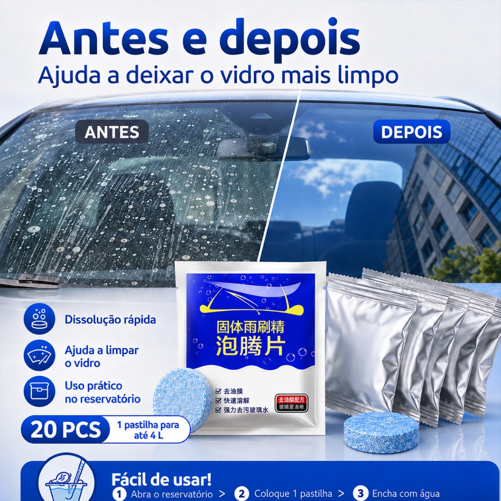 10Peça Limpador De Parabrisa De Carro Detergente Limpa Vidros Concentrado Dose Única Trata Reservatório Até 4Litros Limp