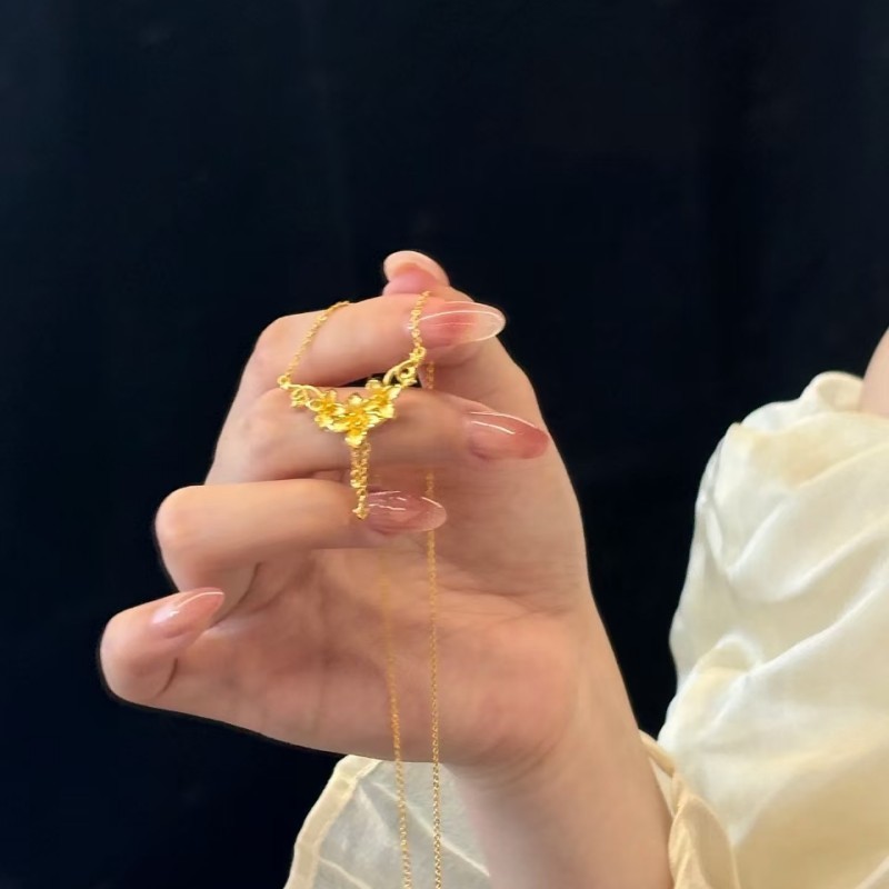 Colar de cravo feminino areia ouro colar longo não desbota ouro sorte borla Osmanthus colar luz luxo clavícula corrente