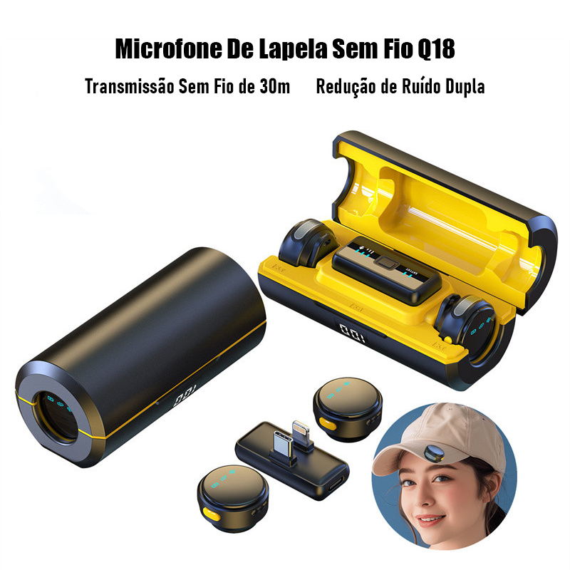 Microfone De Lapela Sem Fio Q18 Vlog Mini Gravação De Vídeo Para iPhone Android Phone