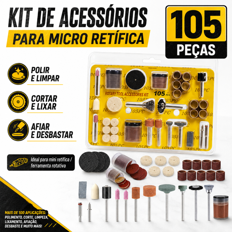 Kit 105 Acessorios Micro Retifica Compativel Lixar Cortar Polir
