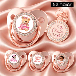 Kit Chupeta de Bebê Personalizada com Foto e Nome,Bico Redondo/Ortodôntica,0 a 36 meses,BPA Free