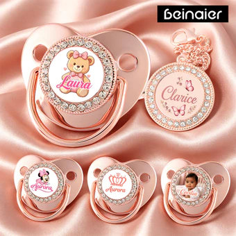 Kit Chupeta de Bebê Personalizada com Foto e Nome,Bico Redondo/Ortodôntica,0 a 36 meses,BPA Free